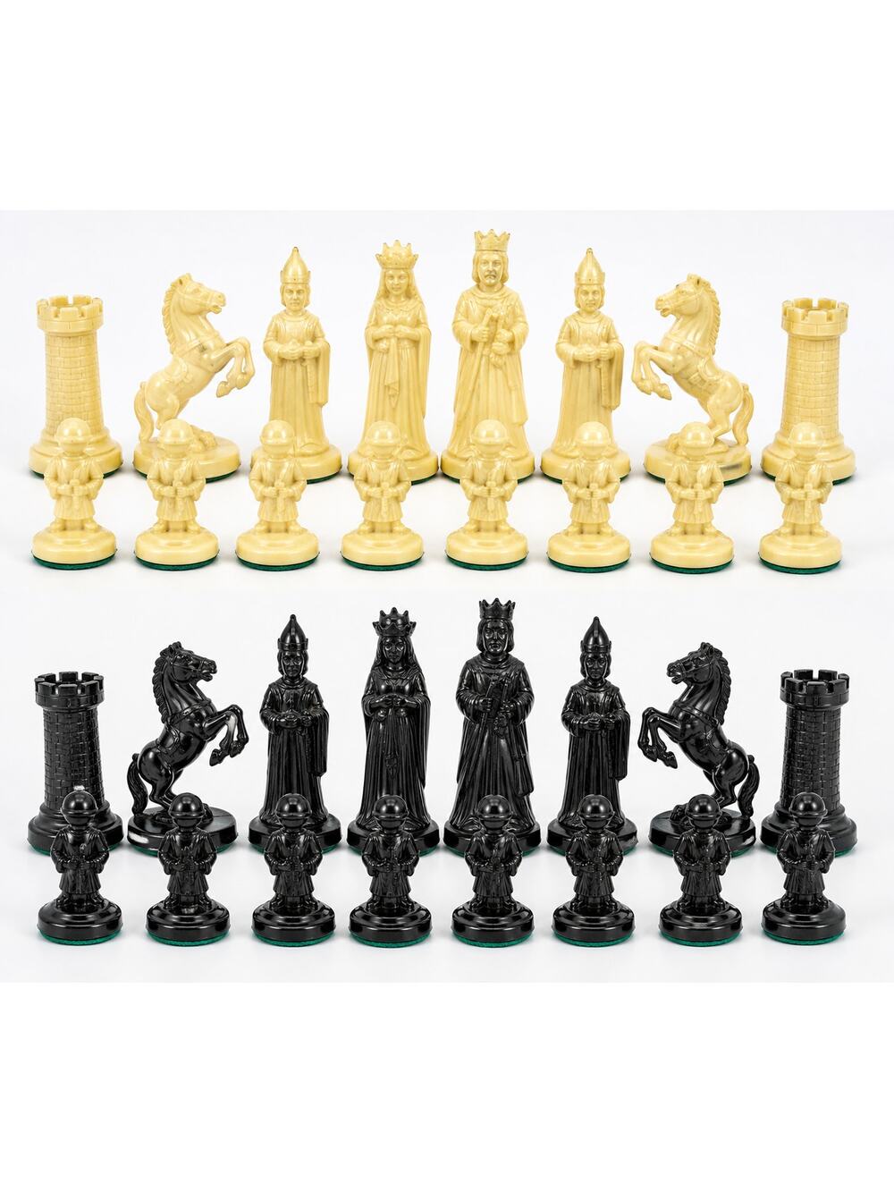 Vintage Plastic Chess Set Full Set 32 Pieces 3.5 Inch Kings Black Ivory